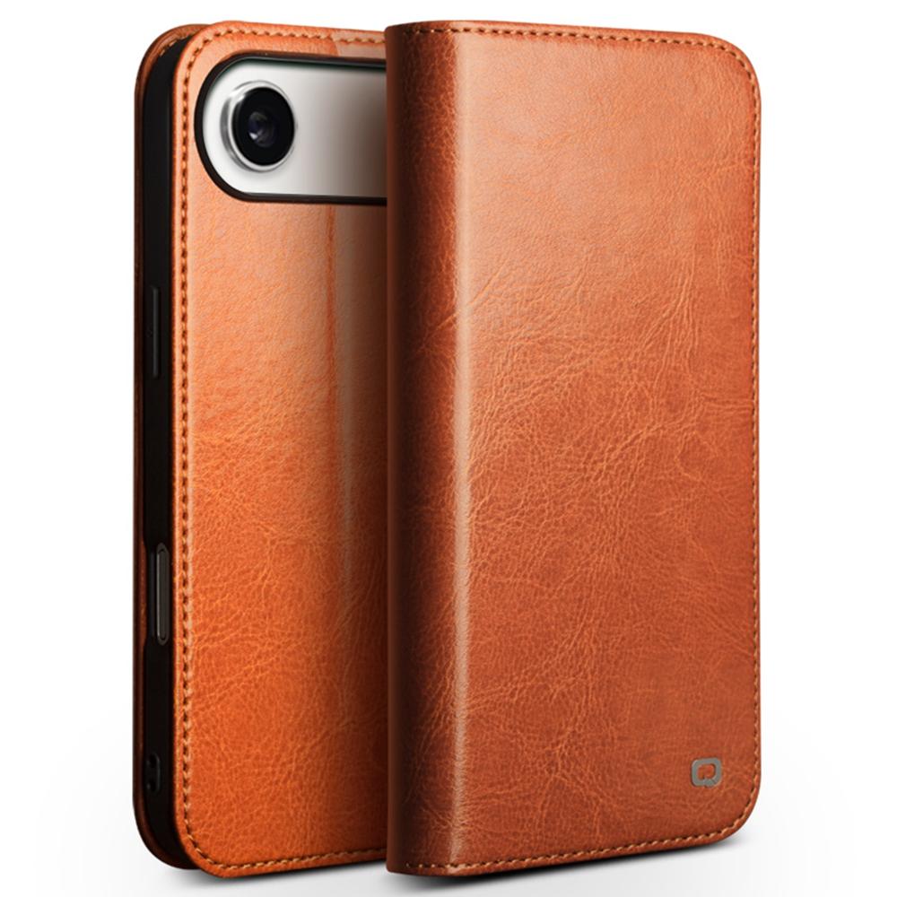 QIALINO For iPhone 17 Air Case Wallet Stand Genuine Cow Leather Phone Cover