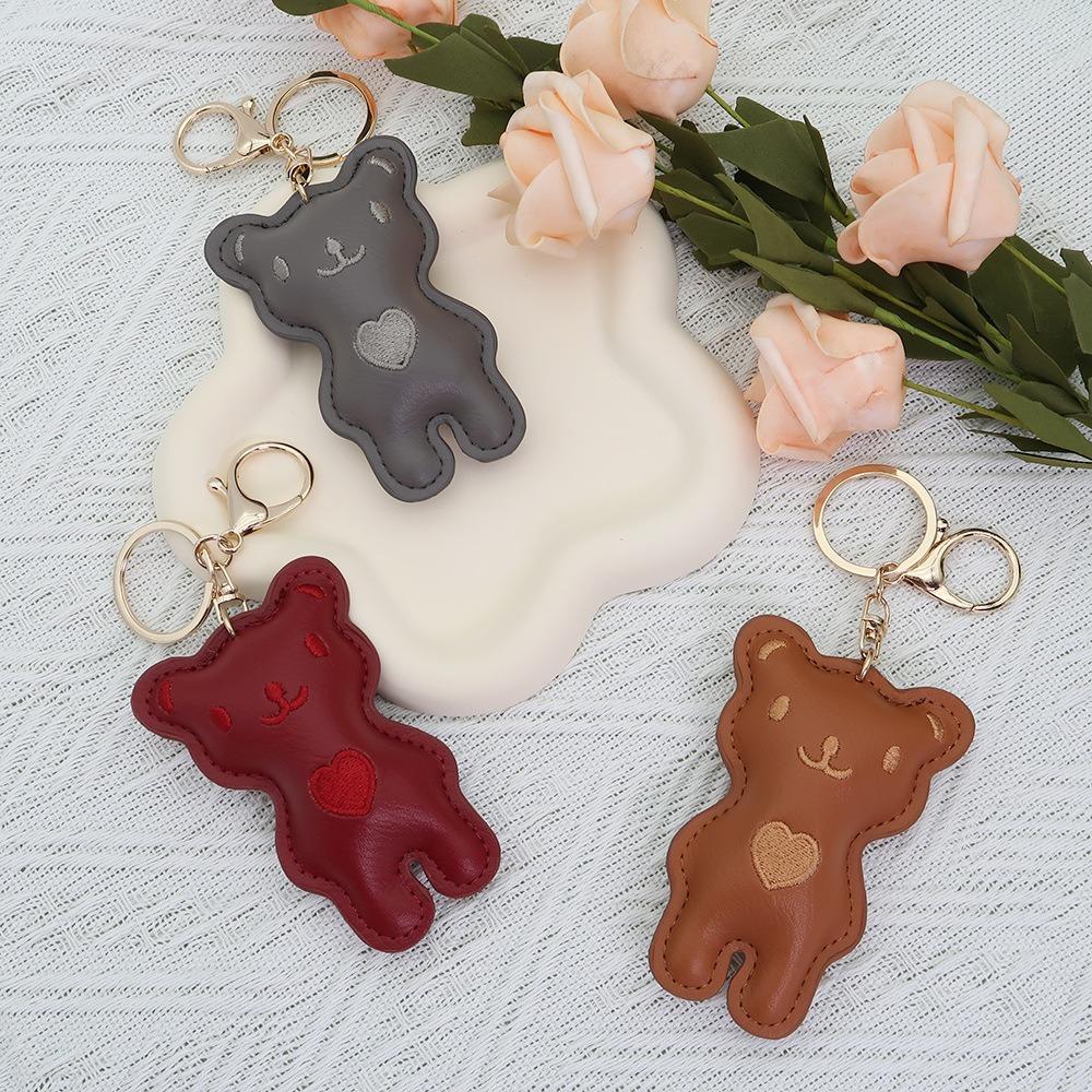 Fashion PU Leather Embroidery Bear Hanger Cute Heart Bears Bag Pendant  Backpack Decoration