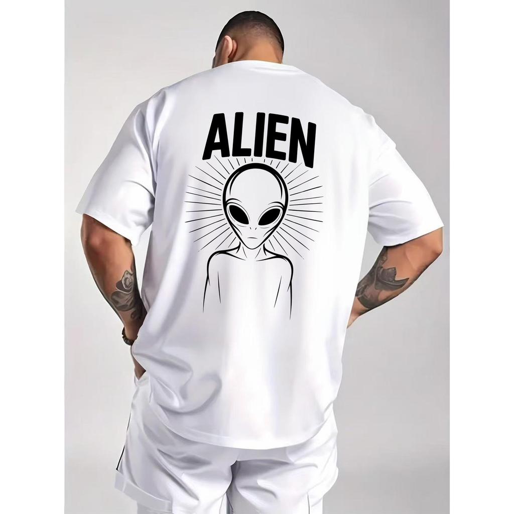 Alien Graphic Tee Men's Pure Cotton Casual Crew Neck Short Sleeve T-Shirt Summer Top