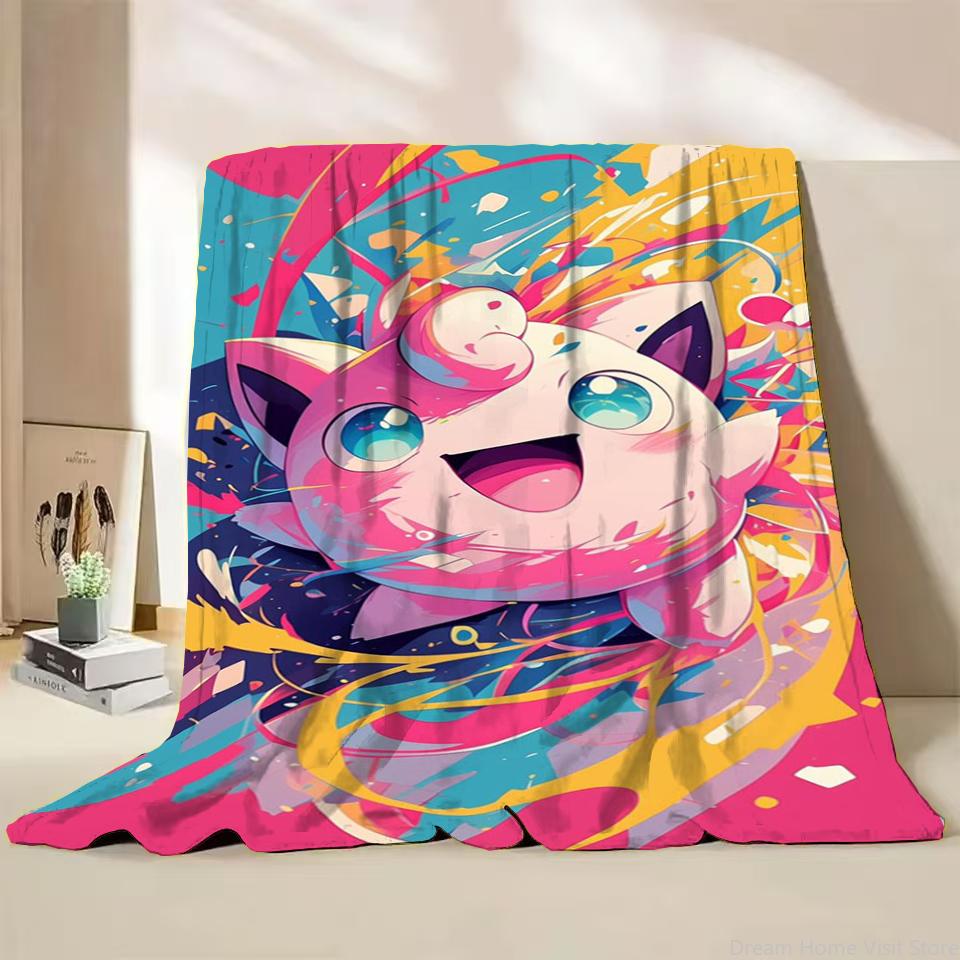 Pokemon Jigglypuff Flannel Kids Blanket Cartoon Cute Plush for Home Bedroom Sofa Picnic Office Cover Soft Blankets Winter Gifts