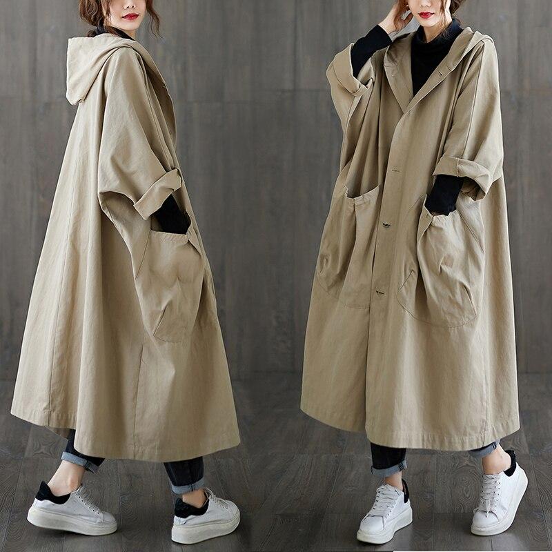 Womens Long Breasted Trench Coat Midi Length Overcoat Spring Autumn Fashion Windbreaker Coat Solid Long Casual Loose Women's Tops Coat