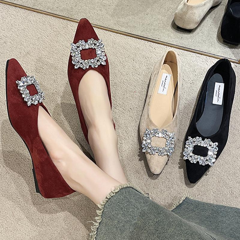 Spring Summer Flats Shoes Woman Luxury Crystal Pointed Toe Slip On Ladies Flat Shoes Female Sexy Boat Shoes Mocasines Designer