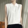 Женский жилет без рукавов из камвольной шерсти с воротником поло в весенне-осеннем стиле, базовый топ-рубашка вязаный жилет однотонного цвета для внутреннего ношения