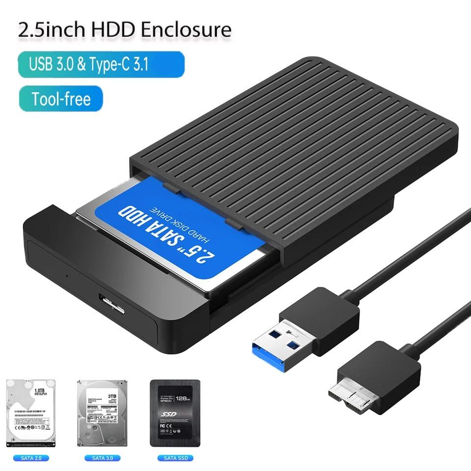 2,5-дюймовый корпус SSD SATA для USB 3.1, мобильный корпус жесткого диска для жесткого диска типа USB-C, поддержка твердотельного накопителя, емкость жесткого диска до 6 ТБ
