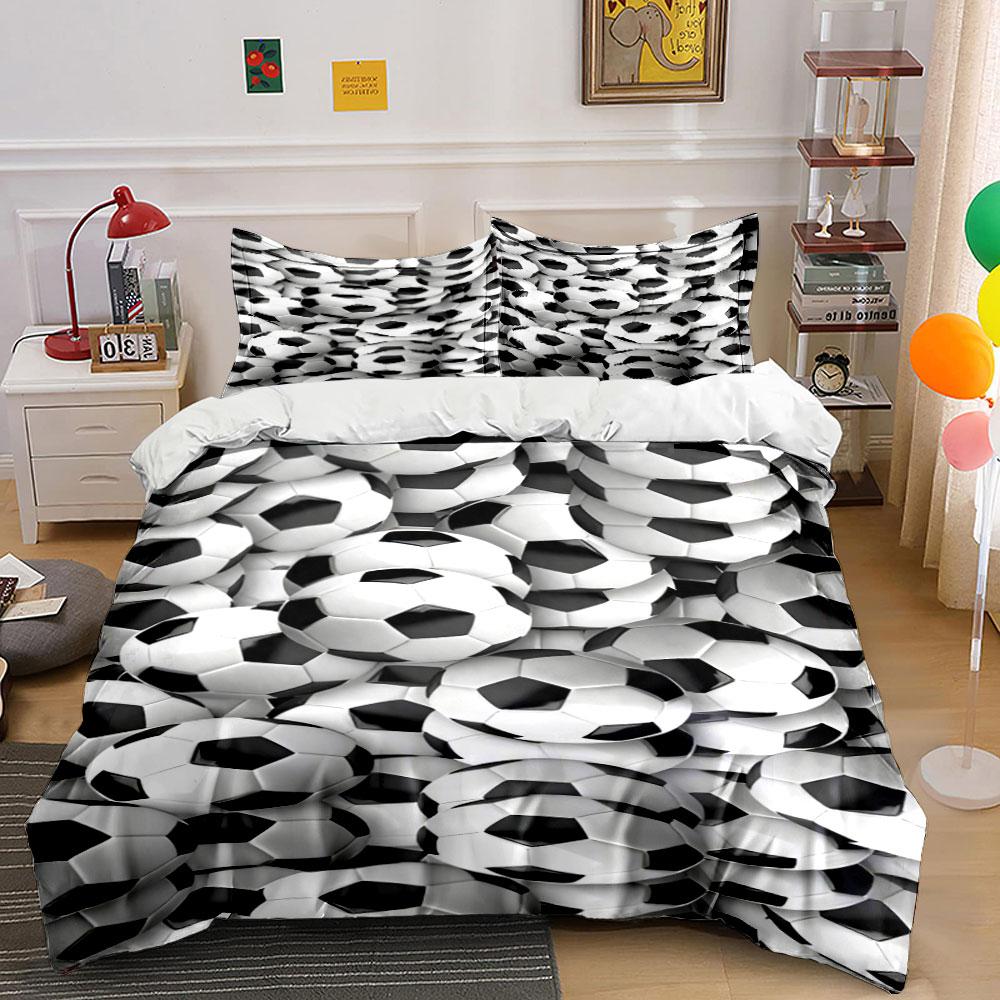 Stacked black-and-white soccer balls. Bedding sets Duvet cover sets Duvet covers Pillowcases(1 * Duvet Cover 2 * Pillowcases without duvet insert)