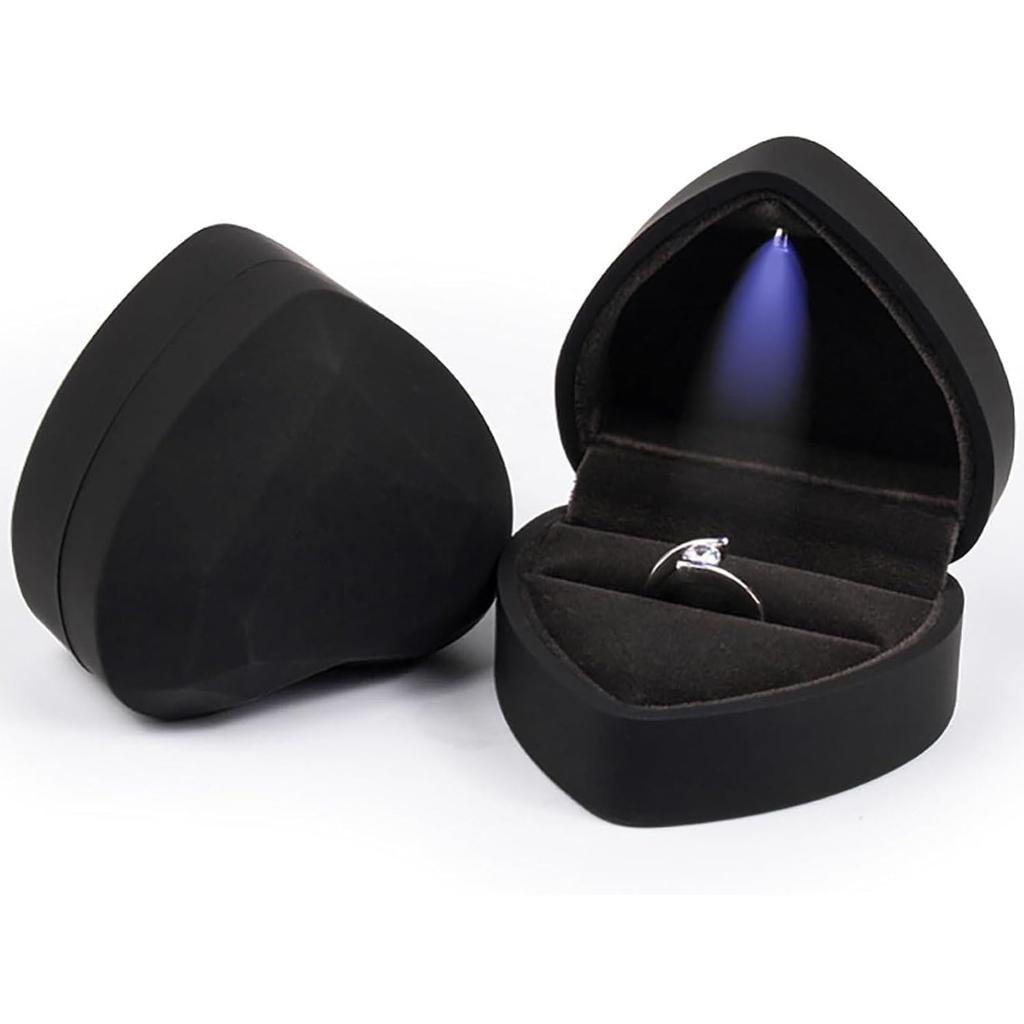 A heart-shaped ring gift box with LED light, a velvet earring jewelry box with light