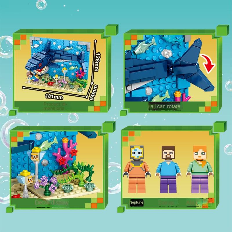Minecraft Shark Picture Frame Building Blocks Steve Alex Minifigures DIY Educational Toy