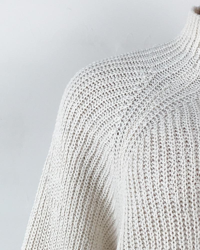 Осенне-зимнее женское трикотажное платье-свитер с рукавами реглан средней длины и воротником-стойкой