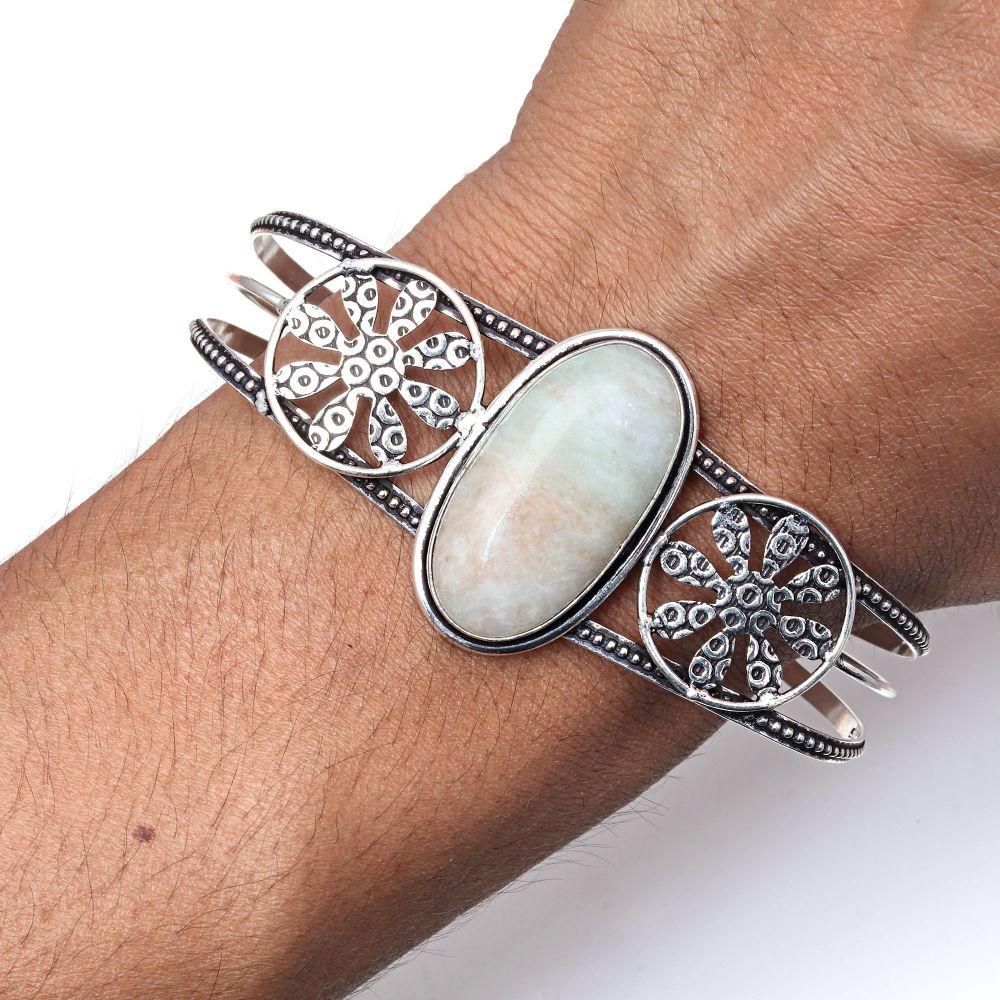 Серебряные ювелирные изделия ручной работы с зеленым септерианским драгоценным камнем, браслеты-манжеты 7 дюймов, регулируемые