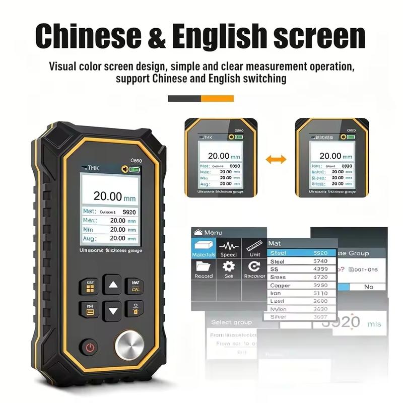 Ultrasonic Thickness Gauge 1-300mm Digital Thickness Meter with 300 Data Storage for Metal Pipe Wall Inspection HVAC Electrician