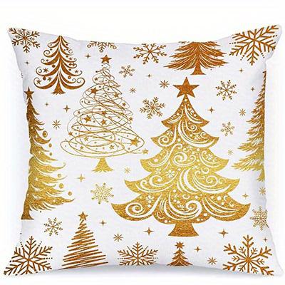 Short Plush Material Pillowcasehome Decor Golden Christmas-Themed Pillows With Festive Patterns Pattern Cushion Cover Suitable F