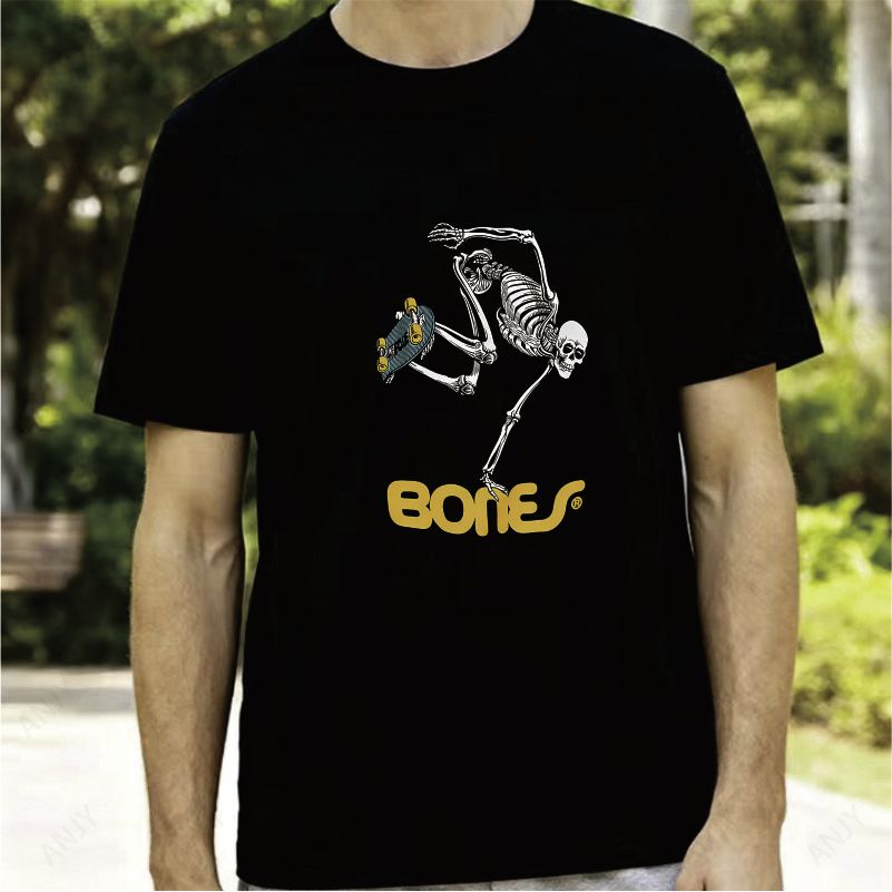 American Retro Skateboard Short Sleeved Female Skeleton Skeleton Playing Skateboard Print Loose