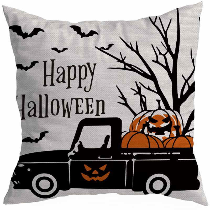New Style 45x45cm Halloween Cushion Cover Linen Pillowcase Pumpkin Grimace Print Festival Party Decorative Pillow Covers, 1PC