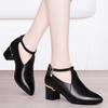 Coarse Heel Medium Heel Single Shoes Women's 2025 Spring New Versatile High Heel Leather Shoes Comfortable Soft Sole Fashion Women's Shoes Mother Shoe