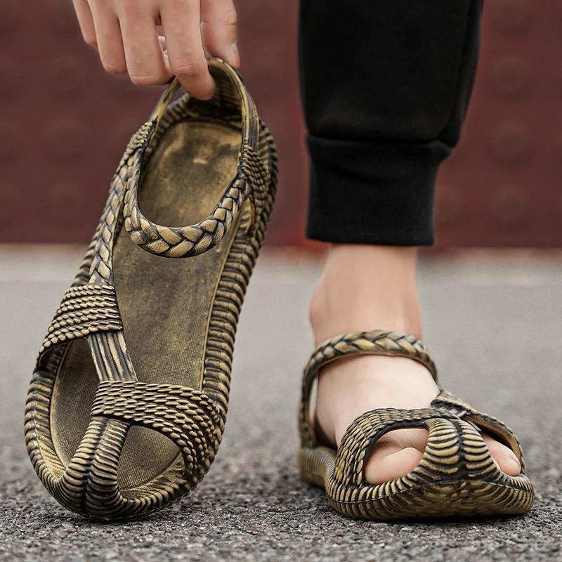 2024 Новые мужские соломенные сандалии Мужская повседневная обувь Индивидуальные износостойкие сандалии для мужчин Открытый пляжный шлепанцы Размер Plus 36-47