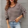 Winter Women's Oversized Long Sleeve Striped Sweater Casual Crewneck Side Split Tunic Pullover Jumper Knit Tops