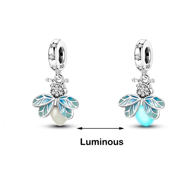 100% 925 Sterling Silver Firefly Star Bling Bling Blue Luminous Charms Beads Fit 925 Original Bracelets DIY Fine Jewelry