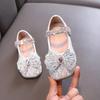 Kids Leather Shoe Shallow Versatile Ballet Flats for Girls Fashion Rhinestone Bowtie Children's Causal Princess Wedding Shoes