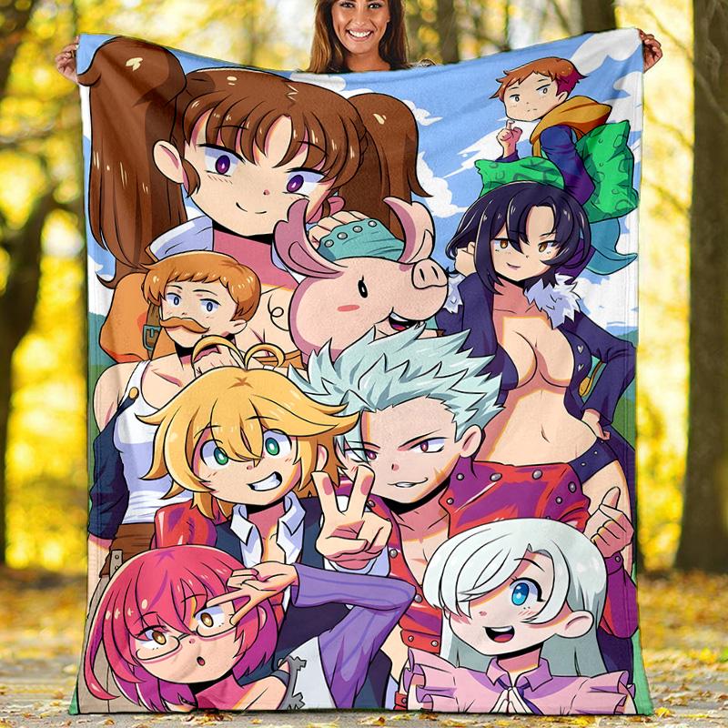 1pc Seven Deadly Sins1 Theme Soft Flannel Throw Blanket - Digital Print, Polyester, Cozy for All Seasons, Perfect for Outdoor, and Travel