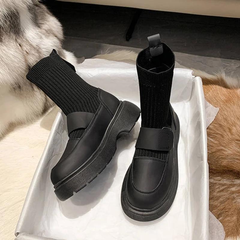 Мода Модные эластичные носки Ботинки для женщин Дышащая женская обувь на толстой подошве Женские повседневные ботинки в британском стиле 2024 Botas Mujer