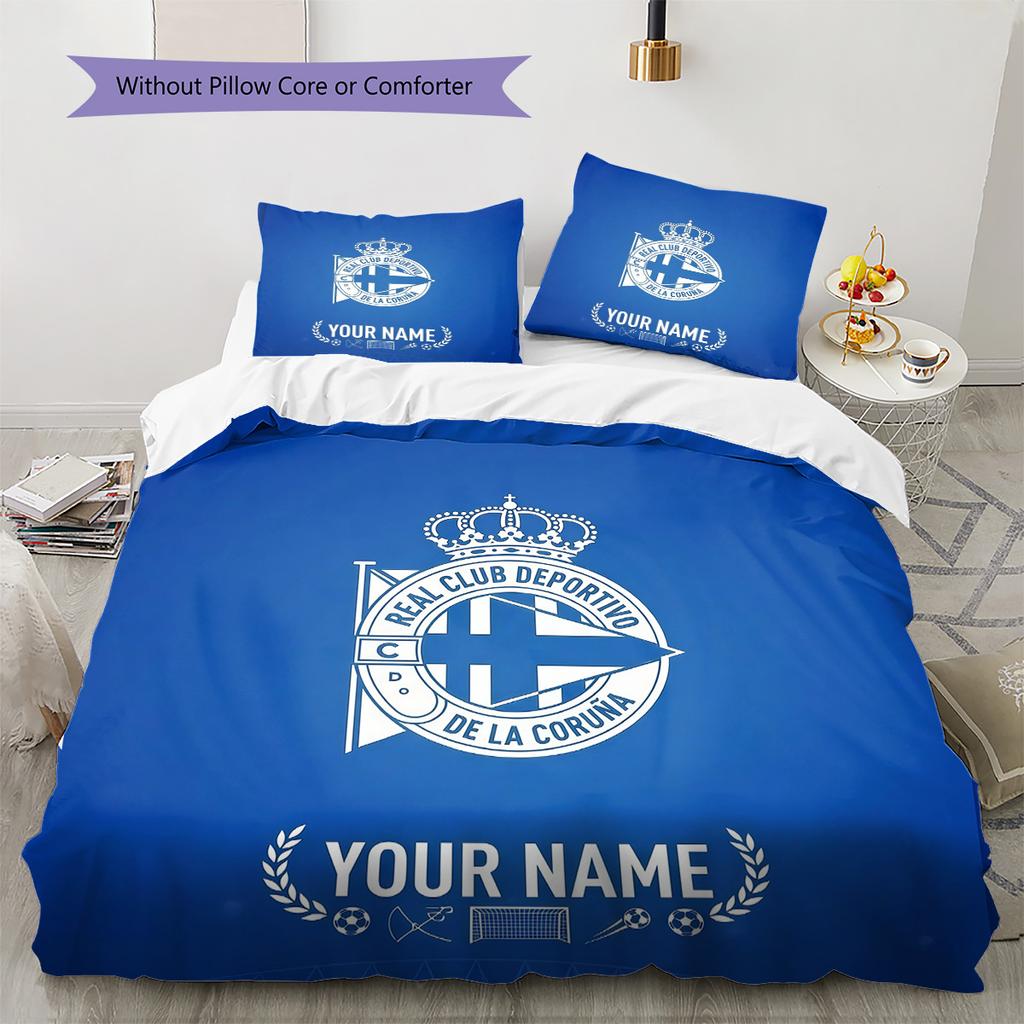 Custom Name Deportivo La Coruna Pattern Bedding Quilt Set Home Decoration Gift (1 * duvet cover + 2 * pillowcase without core)