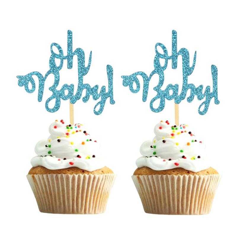 10 шт., золотой топпер для кексов Oh Baby для мальчиков и девочек, детский душ, раскрывающий пол ребенка, украшение для вечеринки в честь 1-го дня рождения, принадлежности для украшения торта