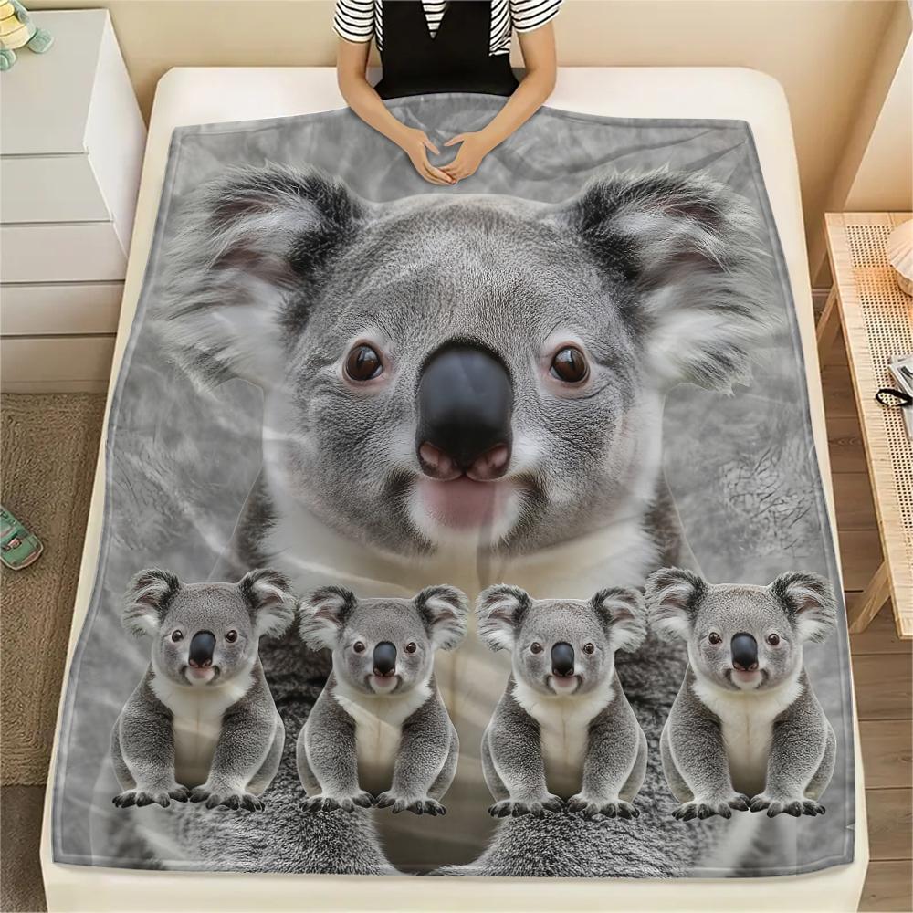 1 шт. Фланелевое одеяло с принтом «Коала и норка», Высококачественное, Удобное для всех сезонов, Декор для дома, Тепло и уют, Идеально для подарков