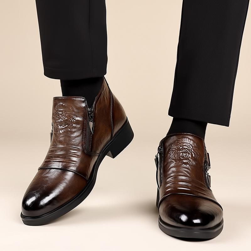 Высококачественные осенние мужские новые удобные кожаные повседневные кожаные туфли модные мужские с боковой молнией с острым носком теплые повседневные короткие ботинки