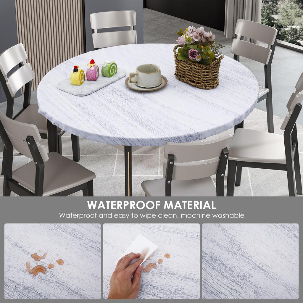 Круглая скатерть с цветочным принтом, текстура дерева, винтажная, для помещений и улицы, водонепроницаемая, эластичная, декоративная скатерть для пикника