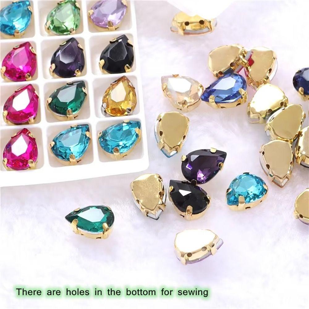 50Pcs/Pack Teardrop Shape Glitter Sewing Rhinestones Diamond Beads Ornament For Needlework