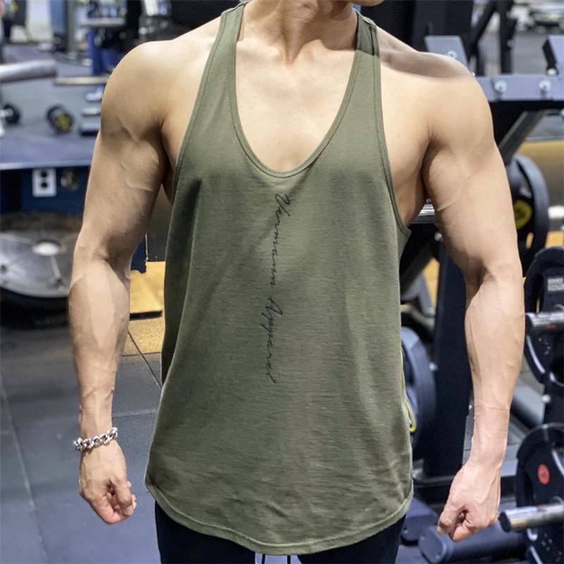 New Sports Vest Men'S Loose Summer Pure Cotton Fitness And Bodybuilding Quick Drying Sleeveless Shoulder White Base Shirt Sleeveless T-Shirt