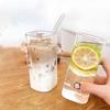 Квадратный стеклянный стакан для воды с крышкой - Прозрачный минималистичный термостакан для домашнего использования, кофейная чашка, стакан для сока, в корейском стиле