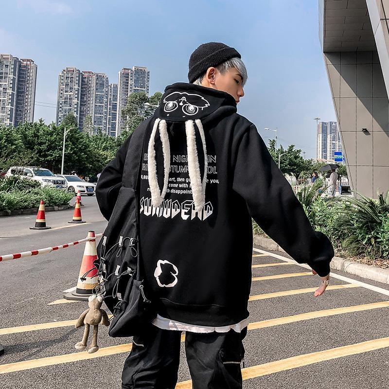 Winter Version of Loose Hoodie Rabbit Ears Plus Velvet Thick Hooded Sweatshirt Worn By Men and Women