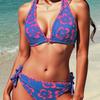Split swimsuit for women, vacation halter, high-waisted bikini, European and American lace-up sexy hot spring beach swimwear for women