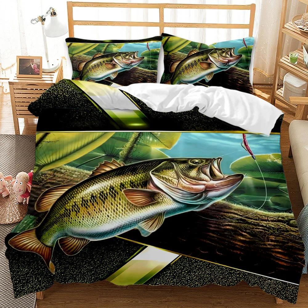 3D Printed Big Pike Fishing Hunting Bedding Set Fishing Duvet Cover Double Twin Full Queen King Adult Kids Bedclothes Quilt Cove