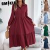 Autumn and Winter Lapel Casual Loose Long-sleeved Ruffled Shirt Dress for Women