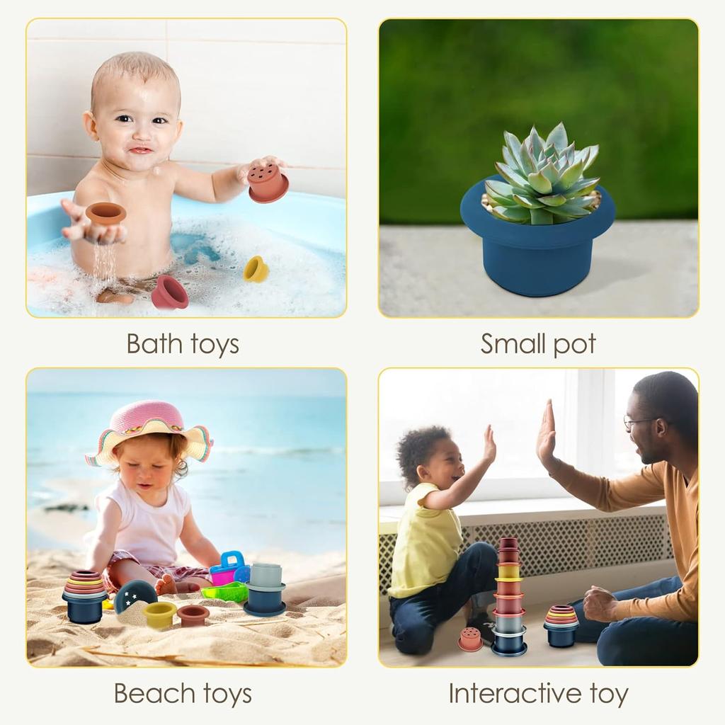 Детская штабелируемая башня, упаковка из 7 штабелируемых стаканчиков, детская силиконовая игрушка-штабелер, штабелируемые камни, водная игрушка, обучающая игрушка для раннего возраста, купание, пляж, мотор