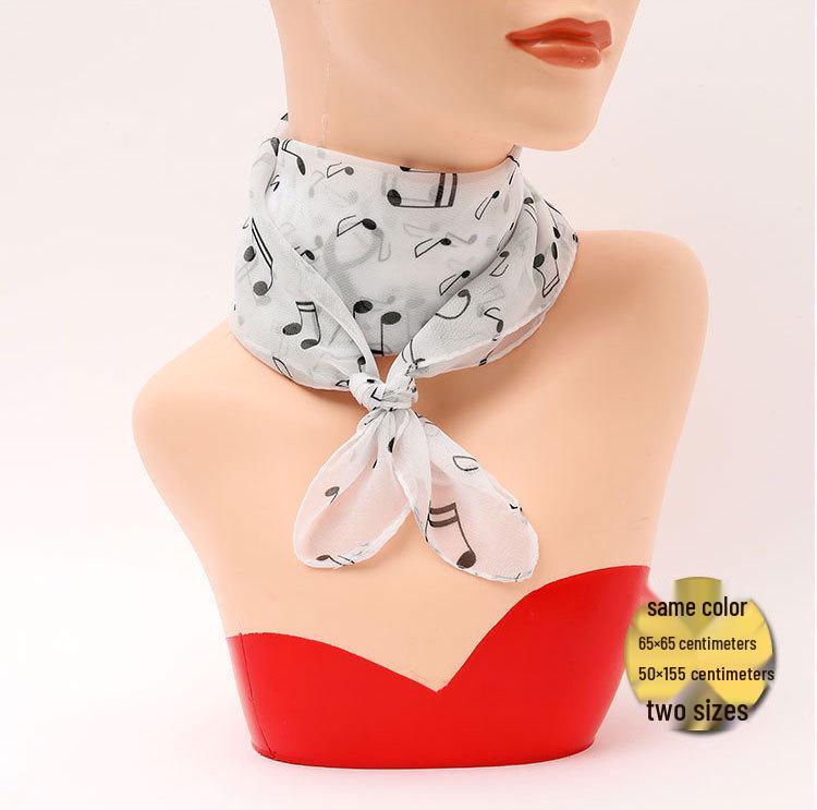 Женский шифоновый шарф на раннюю весну: Динамичные ноты, 4 цвета, квадрат 70 см, шелковый шейный платок с принтом