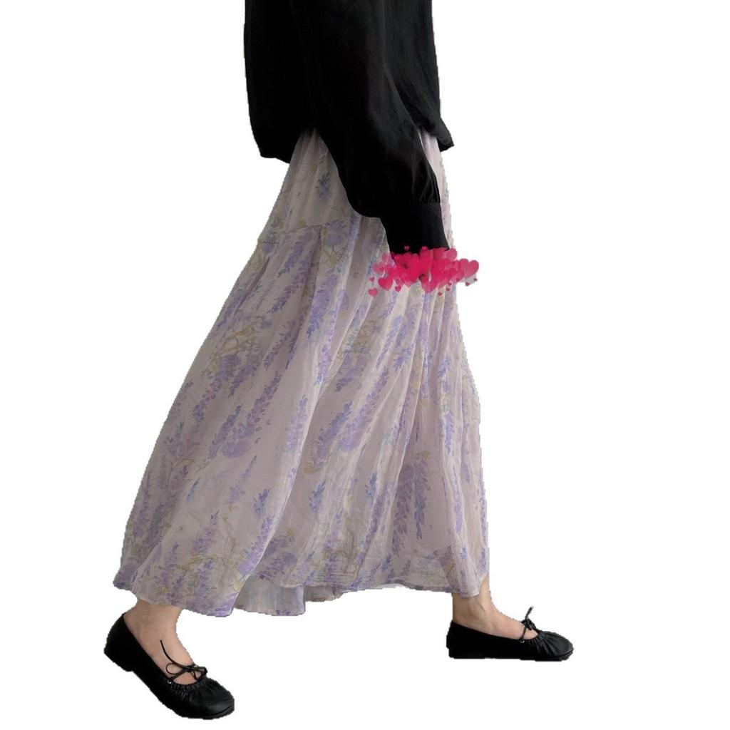 Vintage French Floral Midi Skirt With High Waist For Elegant Summer Wear