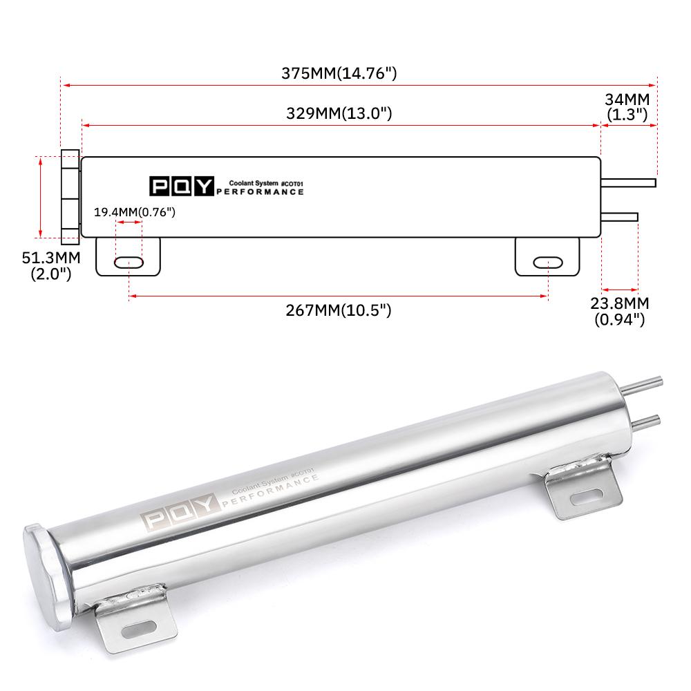 2 x 13 дюймов из нержавеющей стали, переливной резервуар для бутылки с баком, банка для модификации автомобиля, охлаждение радиатора