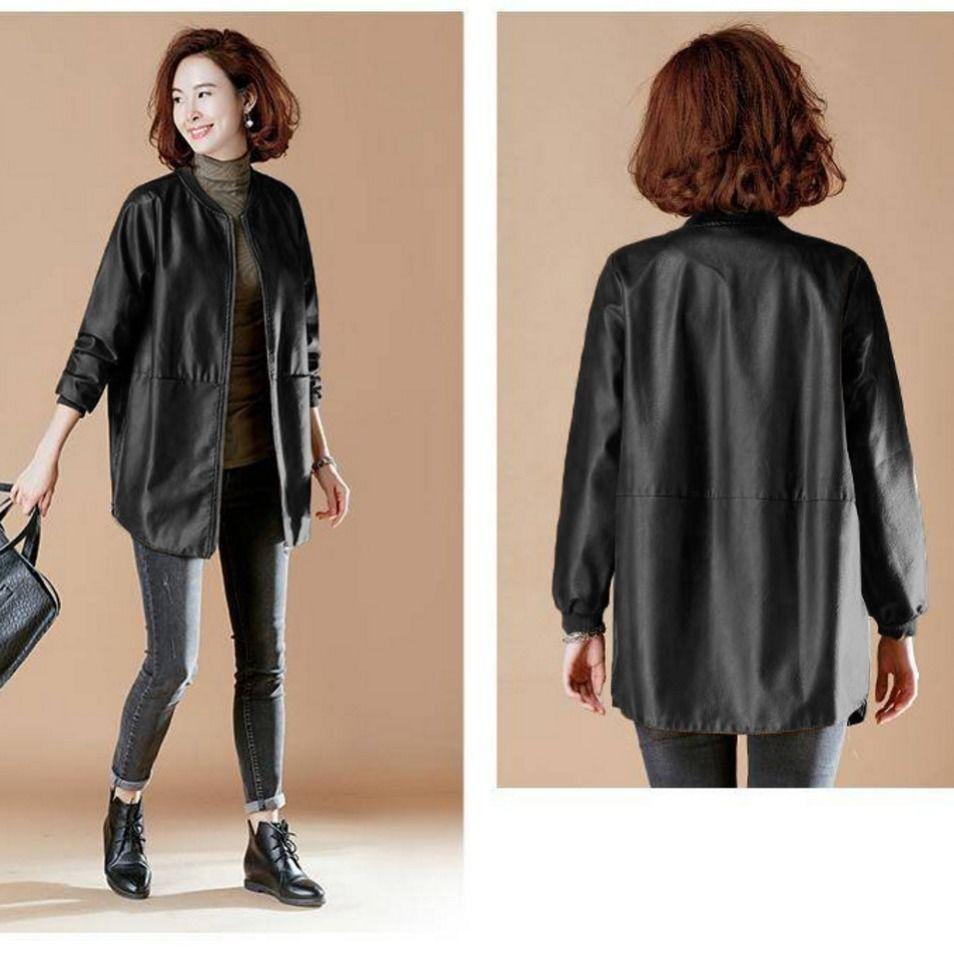 Autumn and Winter Fashion Women Leather Jacket Red Top Long Sleeve Black Coat