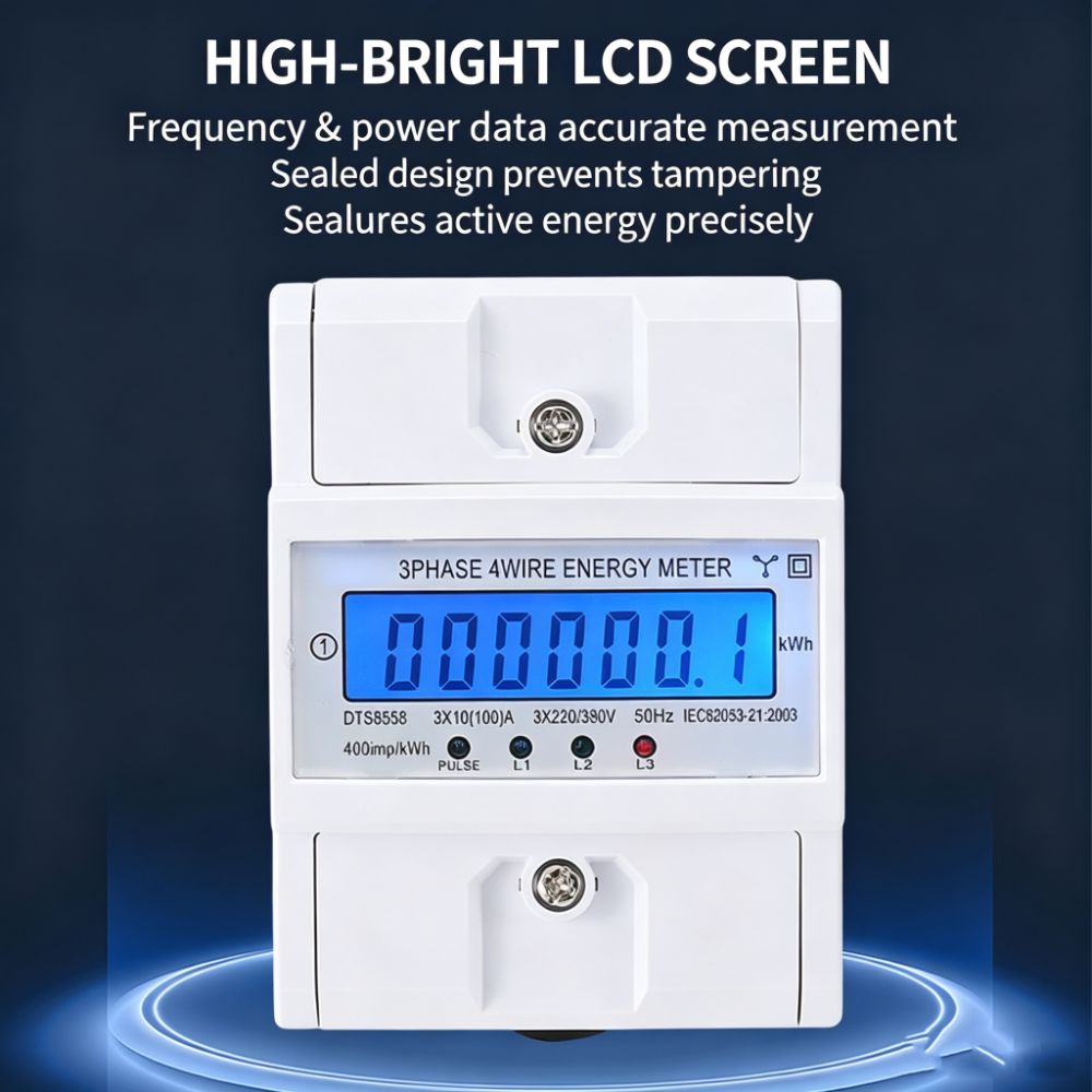 LCD Display LCD AC Din Rail 230V/380V 3 Phase 4 Wire High-precision 3-Phase DIN-Rail Energy Meter Din Rail Mounted