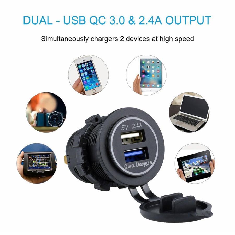 3.0&2.4A Waterproof Dual USB Port Charger Socket Outlet 12V LED for Car Vehicle