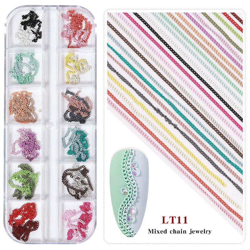 Украшения для ногтей, маленькая цепочка 12 шт. в коробке, золотые и серебряные декоративные наклейки для ногтей своими руками, металлическая цепочка