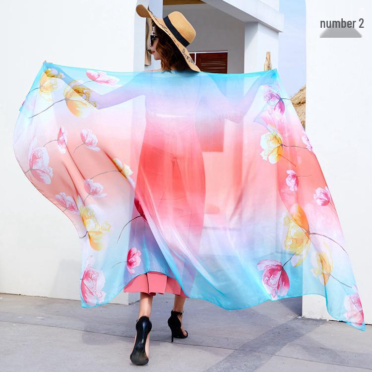 Women's Chiffon Scarf - Lightweight, Printed Sun Protection for Spring, Summer, Fall - Versatile Beach Shawl