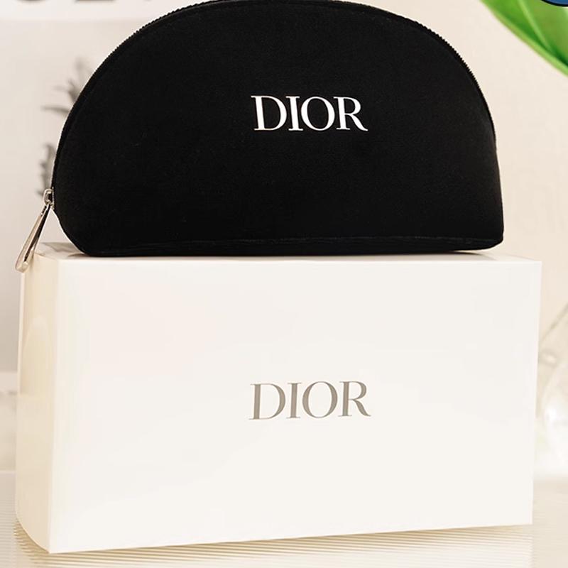 Dior Красивая черная бархатная полукруглая косметичка, Элегантный органайзер для макияжа