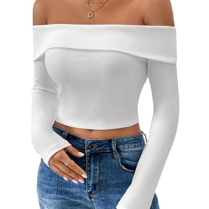 Женская футболка осень-зима с воротником A Word и короткими рукавами без бретелек, тонкая и стройная