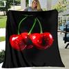 1pc,  with Two Cherry Patterns, Fashionable Plush All Year Round, Lightweight, Warm and Comfortable Blanket, Bedroom, Picnic Blanket, Car Tr