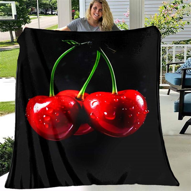 1pc, with Two Cherry Patterns, Fashionable Plush All Year Round, Lightweight, Warm and Comfortable Blanket, Bedroom, Picnic Blanket, Car Tr