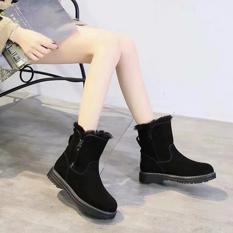 Мода 2024 Зима Новые Минималистичные Короткие Сапоги Мягкие Теплые Зимние Сапоги Женские Короткие Сапоги С Плоским Подошвой